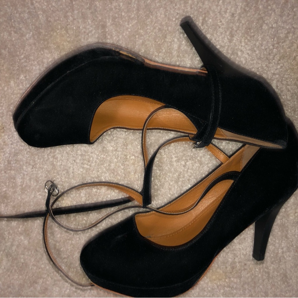 Black Suede Ankle-Strap High Heels - Women's Dress Pumps preloved